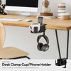 Desk Cup Holder with Headphone Hanger &amp; Phone, Pen &amp; Stationery Holder - Adjustable Clamp, Installs to Desks and Tables, Holds Mugs &amp; Cups up to 10cm in Diameter