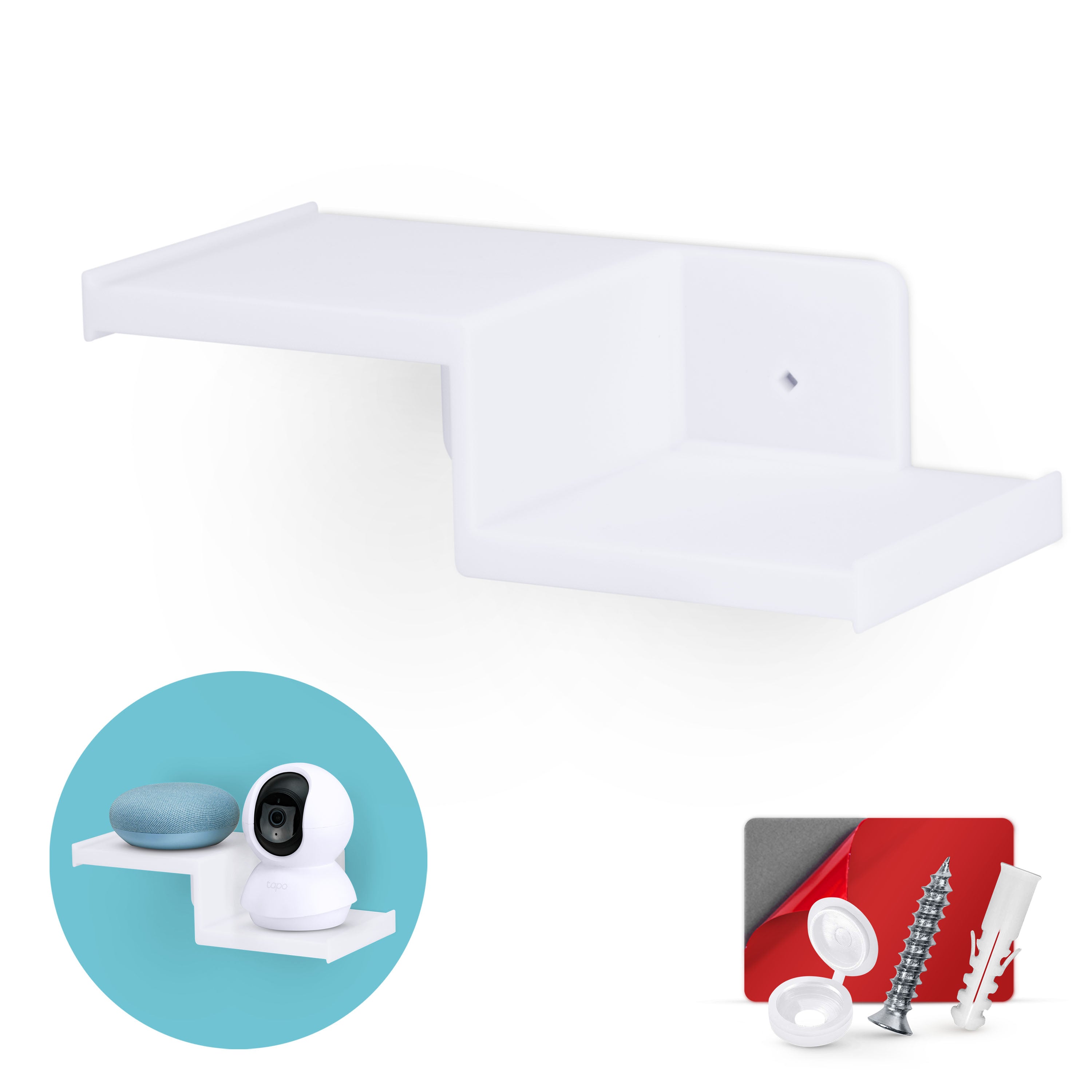 (2 Pack) 4 Small Floating Shelf Bluetooth Speaker Stand, Adhesive & Screw  Wall Mount, Anti Slip, for Cameras, Baby Monitors, Webcam, Router & More