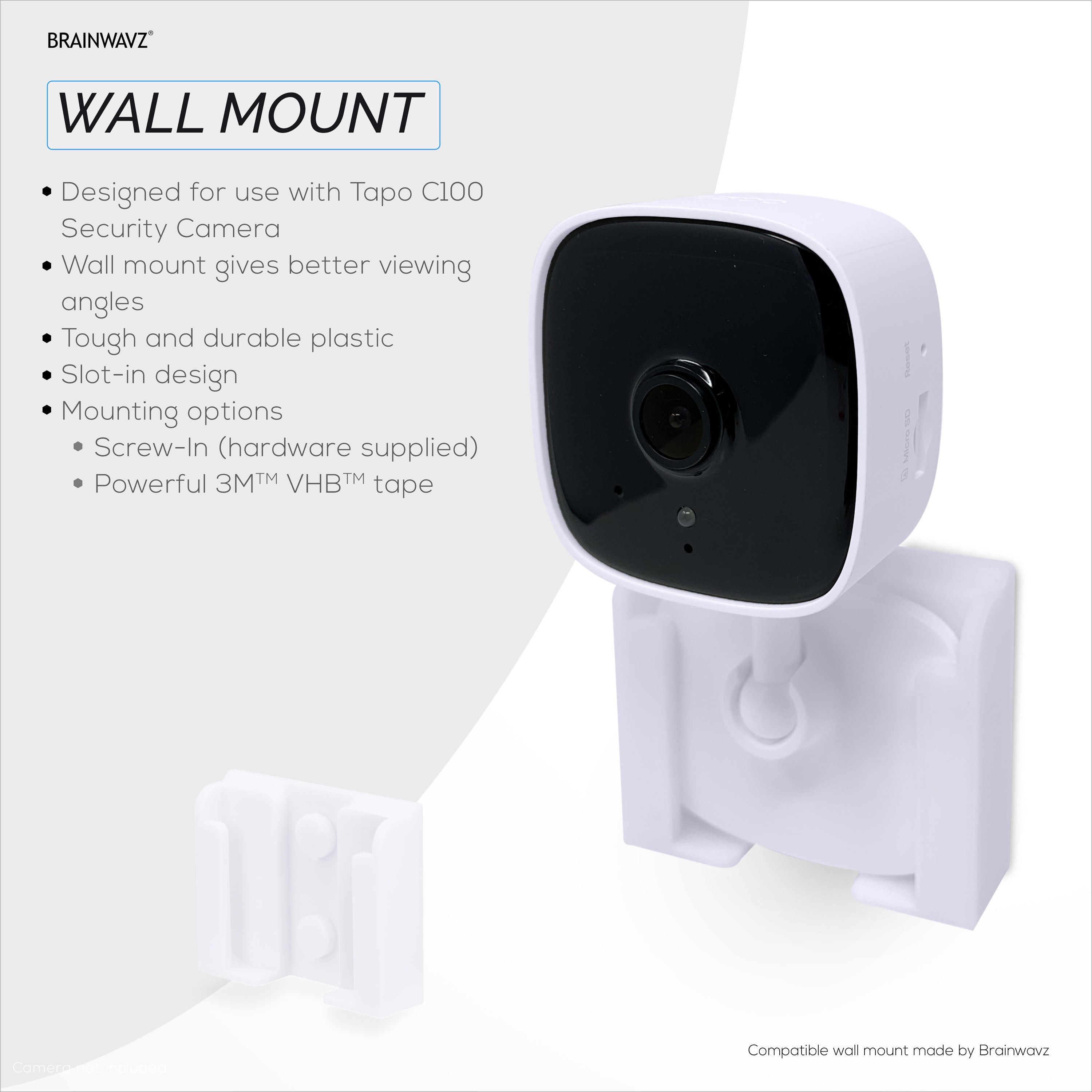 2 Pack Adhesive Wall Mount For C100 TP-Link Tapo Camera, Easy To Install  Holder, No Mess, Reduce Blind Spots & Improved Viewing, Stick On & Screw In