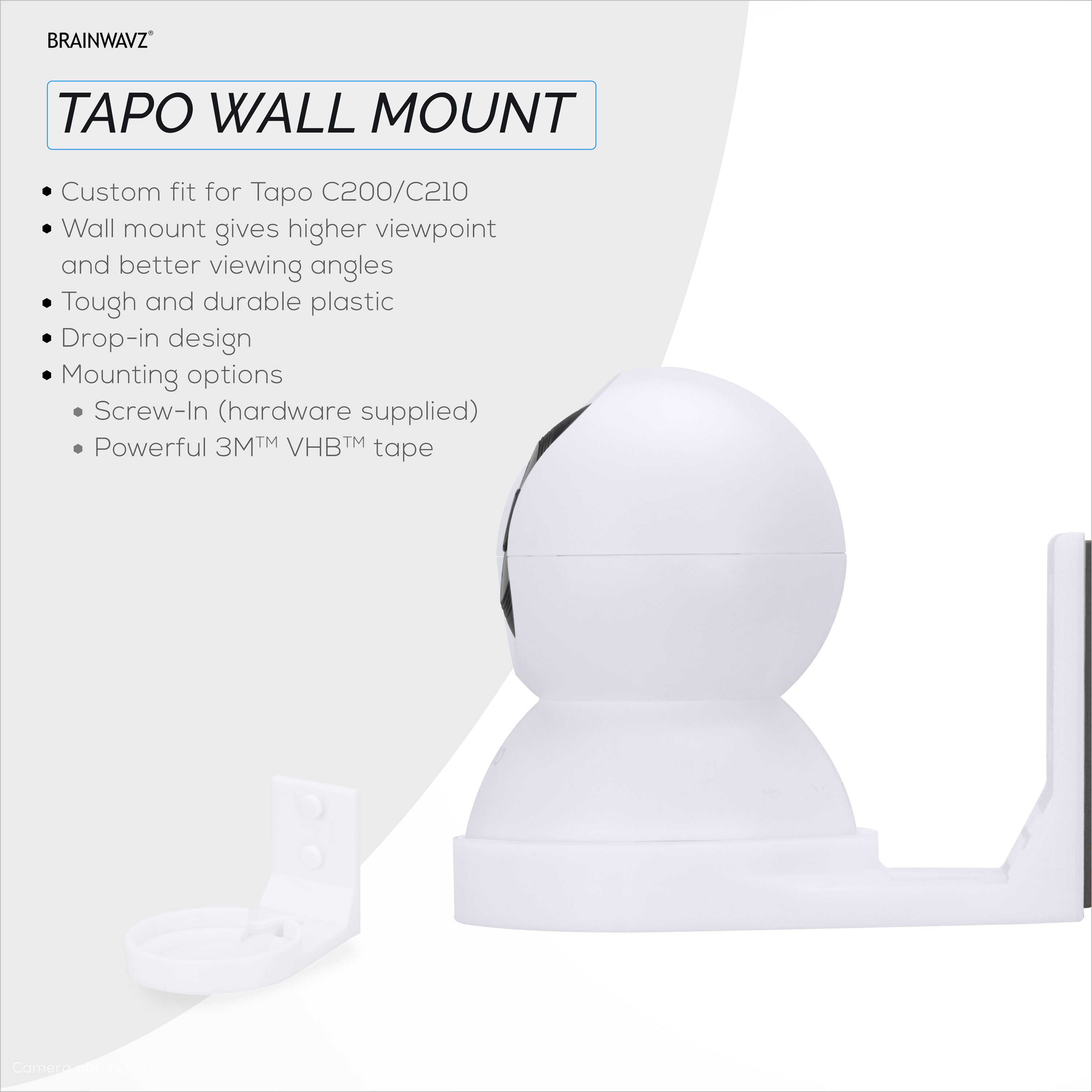 Wall Mount Holder for Tapo Pan/Tilt (C200 & C210) Smart Security Camera, Custom Designed Bracket, Reduce Blind Spots & Clutter White