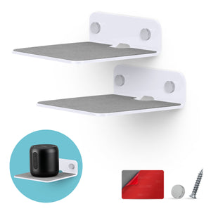 (2 Pack) 4 Small Floating Shelf Bluetooth Speaker Stand, Adhesive & Screw  Wall Mount, Anti Slip, for Cameras, Baby Monitors, Webcam, Router & More