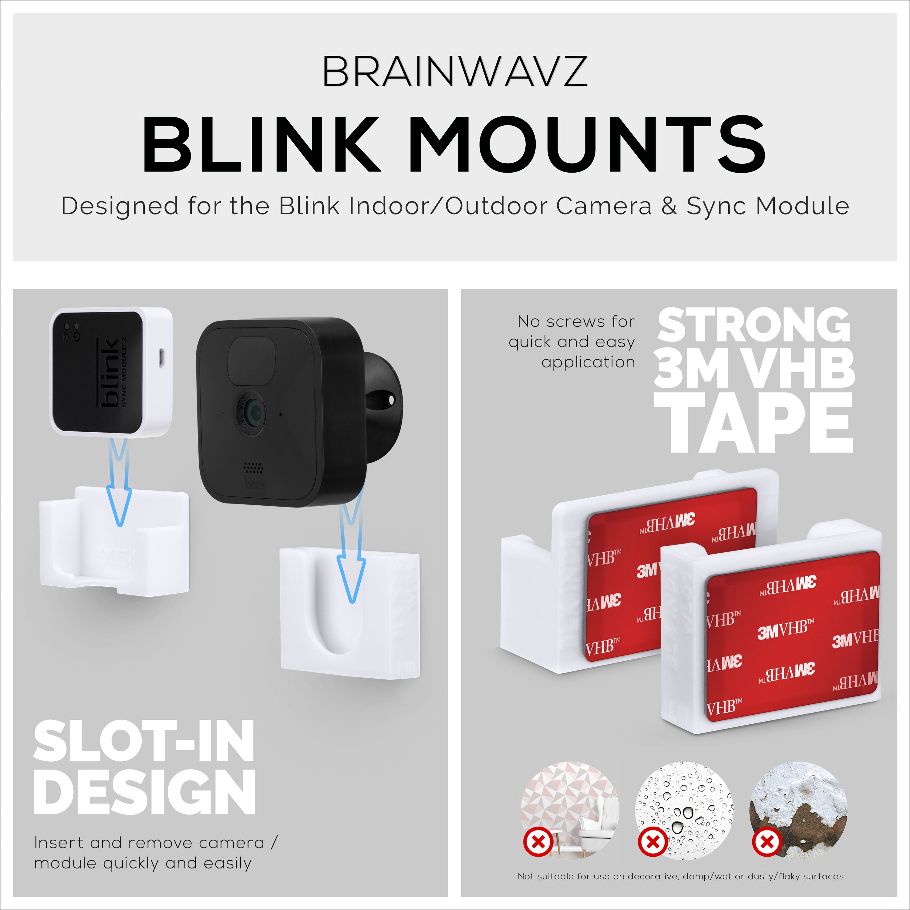 Soporte adhesivo para montaje en pared Blink Mini Camera - Fácil de  instalar - 2 Pac - Brainwavz Audio