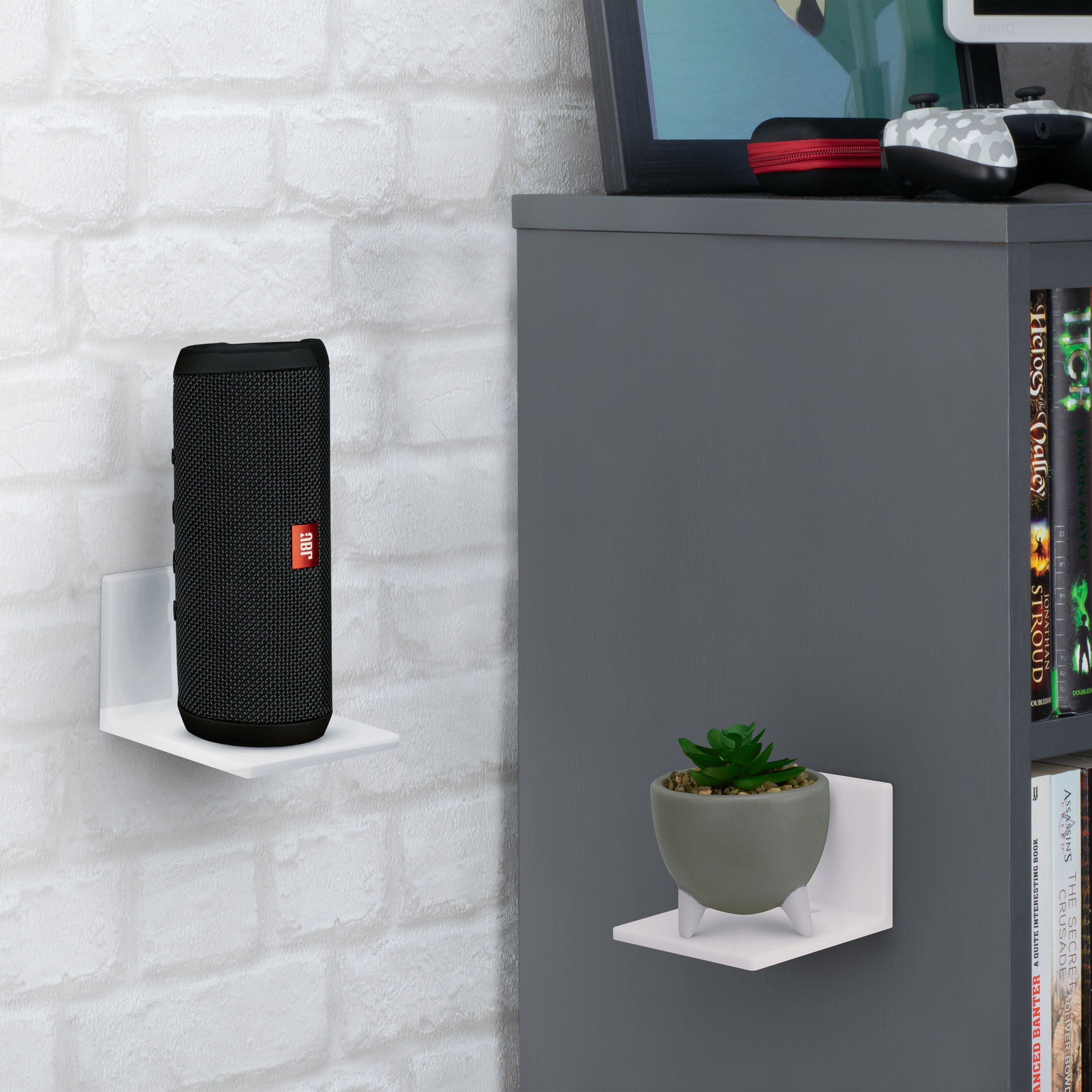 2 Pack) 9” Floating Shelf Bluetooth Speaker Stand, Adhesive & Screw Wall  Mount, Anti Slip, for Cameras, Baby Monitors Webcam Router - Brainwavz Audio