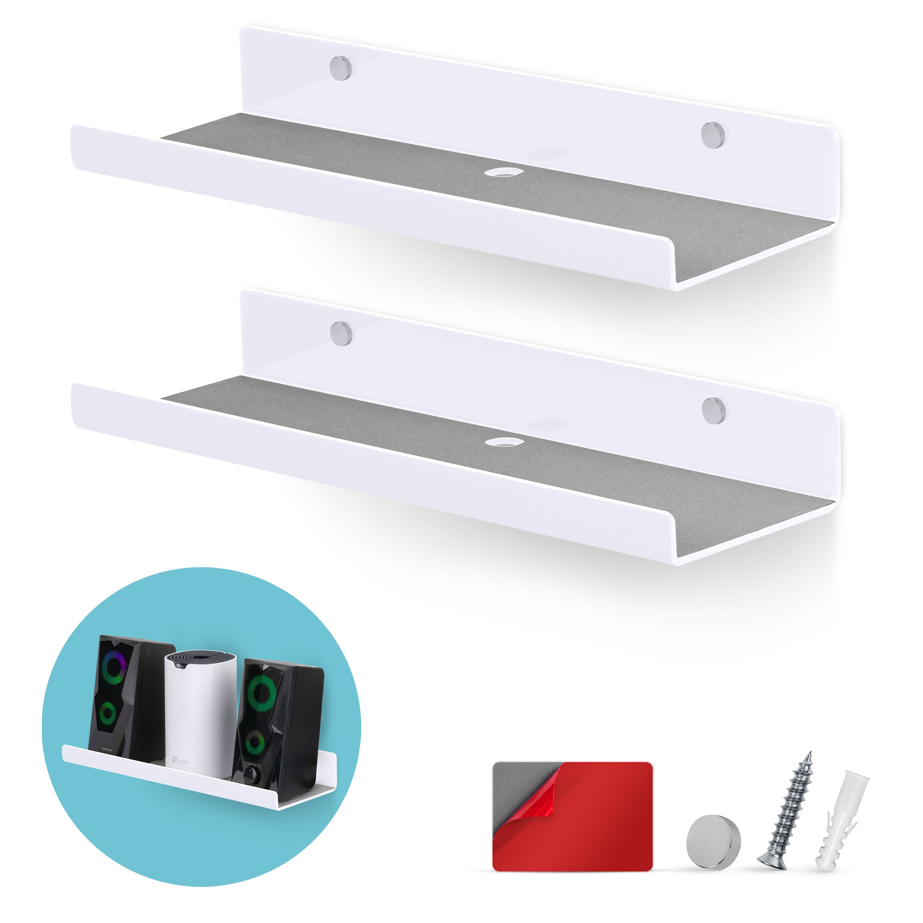 4 PCS Clear Small Acrylic Floating Wall Shelves,9 Inch Adhesive